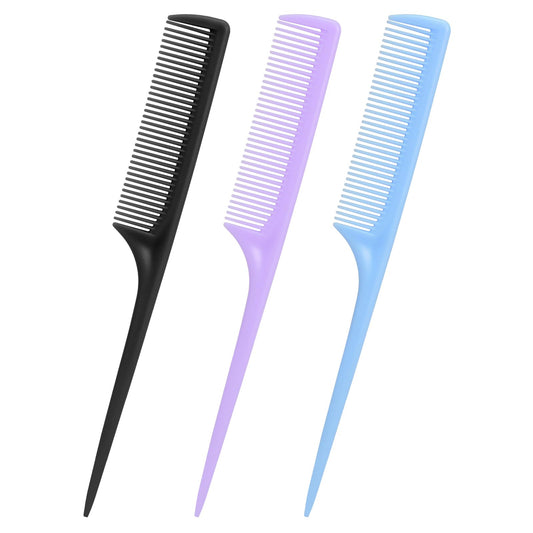 Rat Tail Comb Set-3Pcs Rat Tail Hair Teasing Fine Tooth Combs for Women Girls, Parting &Hair Styling Tools(Black Purple Blue)