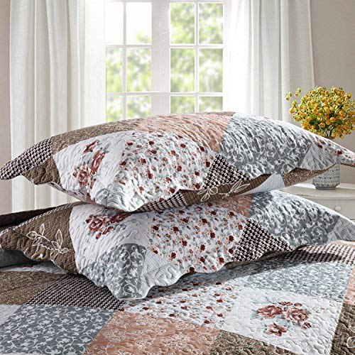 Oversized King Bedspread Set - California King 120x120 Brown Border Reversible Quilt