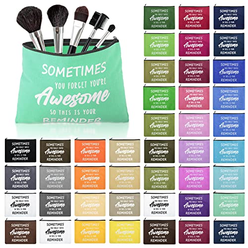 Kajaia 50 Pcs Inspirational Gifts Cosmetic Bags Thank You Appreciation Gift Canvas Makeup Bag Toiletry Bag with Zipper Motivational Quotes Purse for Girl Women Mom(Multicolored,6.7 x 9.1 Inch)