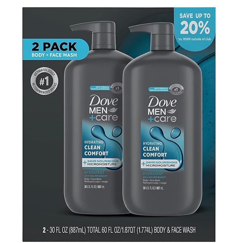 Dove Men+Care Hydrating Body and Face Wash 2-Pack, 30 oz - Gentle Cleansing for Men