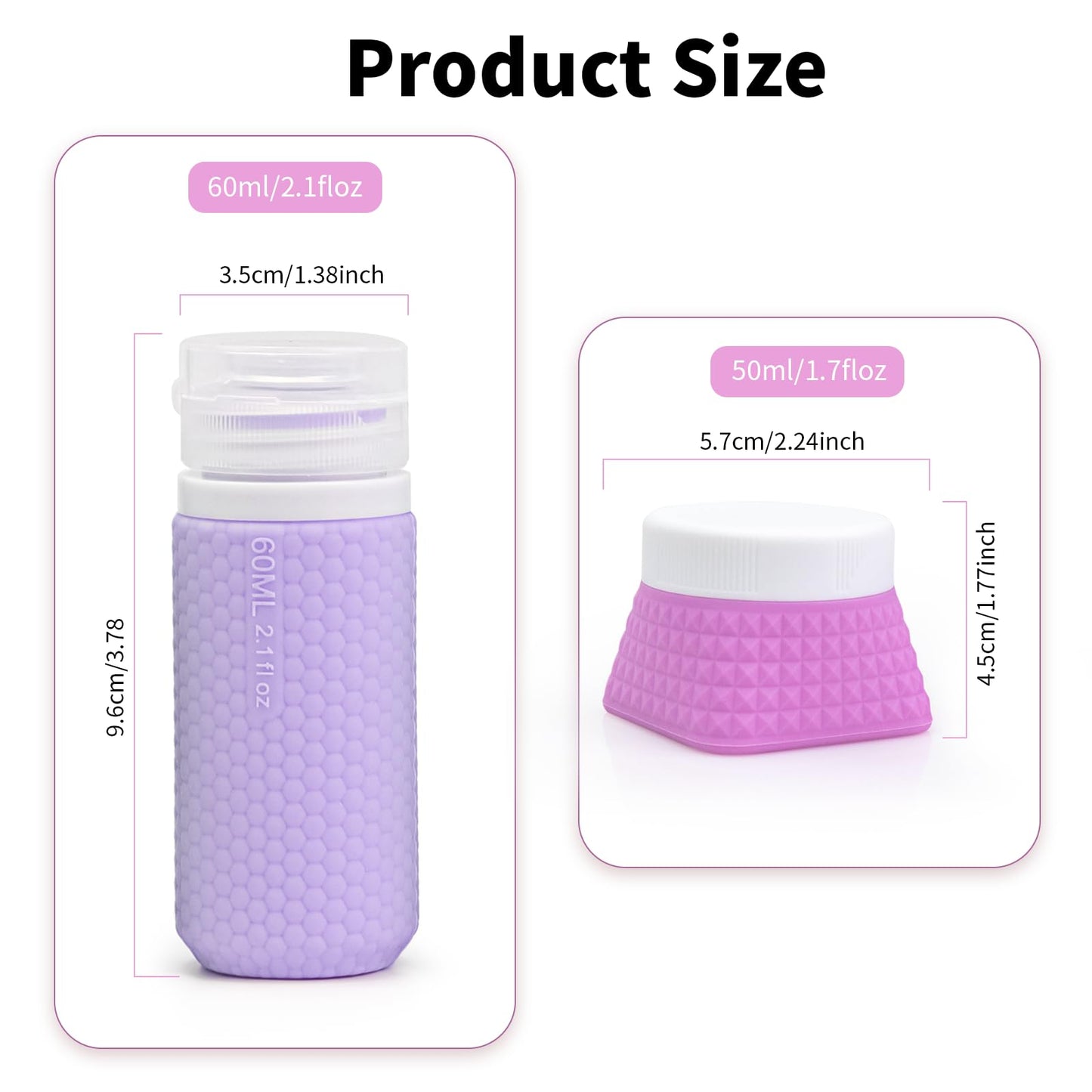 Travel Size Jars Cream Containers for Creams Makeup Leak Proof 4 Pcs 1.7oz 50ml+ 2oz 60ml Liquid TSA Approved Lotion Bottle Small 1Pc Refill Toiletries Kit with Skincare Cosmetic Bag Women - Diamond