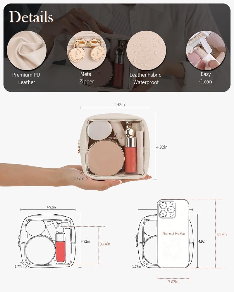 Beige Mini Makeup Bag with Clear Small Cosmetic Bag – Pocmimut Travel Organizer, Small & Mini Variation