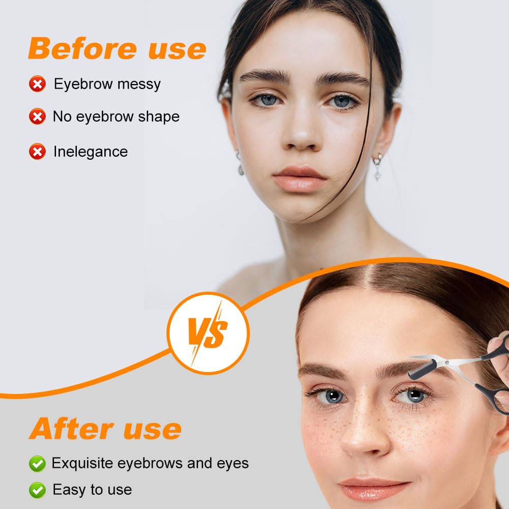 Eyebrow Trimmer Scissor, New 2 in 1 Eyebrow Scissors with Comb, Non-Slip Stainless Steel Eyebrow Trimming Scissors, Eyebrow Cutter Hair Removal Eyebrow Scissor Makeup Tool for Men Women (Pink)