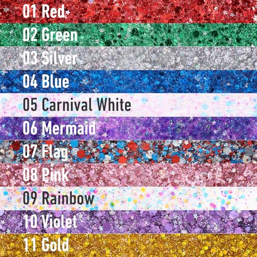 Rainbow Body Glitter Stick, Rainbow White Face Body Glitter Stick for Women Girls, Chunky Sequins Hair Glitter Gel Makeup for Lip Party Festival Rave Accessories Singer Concert Halloween