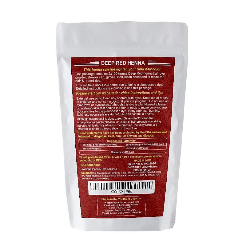 Deep Red Henna Hair & Beard Dye 100g Pack of 2 - Natural Plant-Based Color