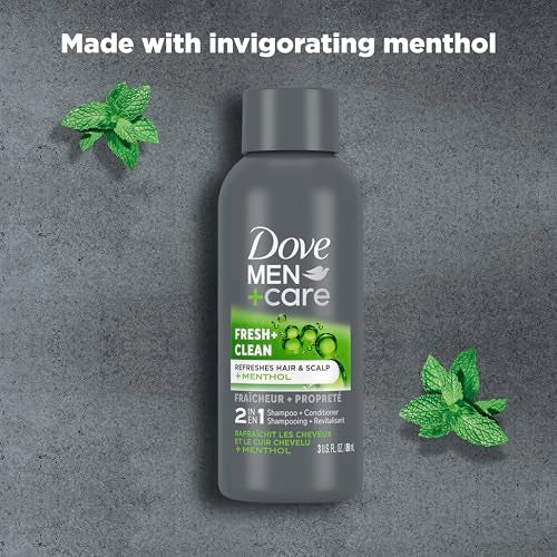 DOVE MEN + CARE Fortifying 2 in 1 Shampoo and Conditioner for Normal to Oily Hair Fresh and Clean with Caffeine Helps Strengthen Thinning Hair 3 oz (Pack of 12)