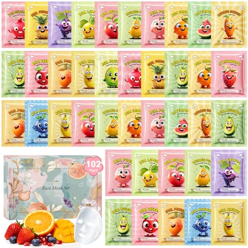 102-Pack Face Sheet Masks Set for Hydrating Skincare - Natural Ingredients