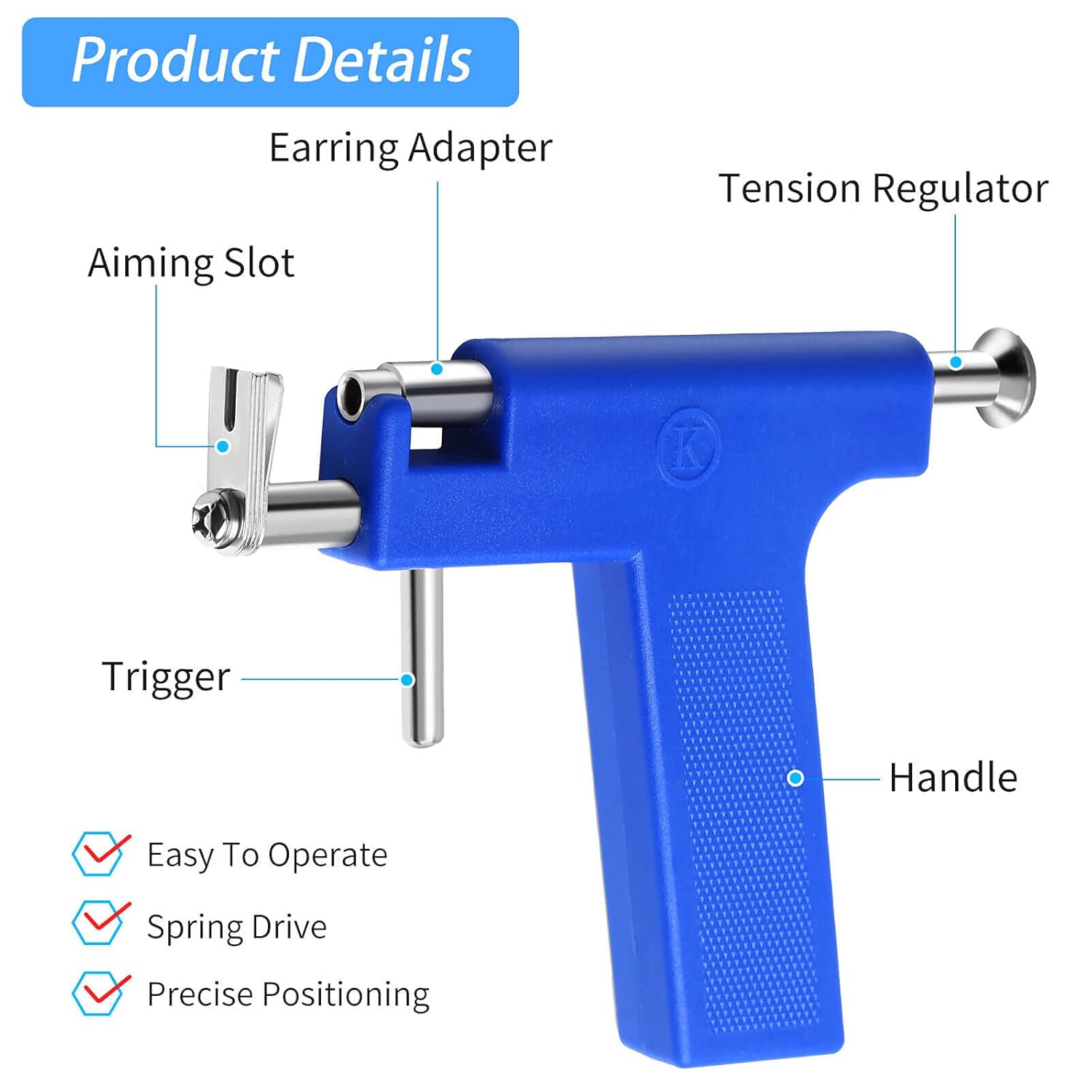 Professional Ear Piercing Gun Kit, Reusable Piercing Gun with Stainless Steel Piercing Earrings Studs, Crystal Earrings for At Home Salon Earlobe Cartilage Helix Tragus Piercing Tool Kit
