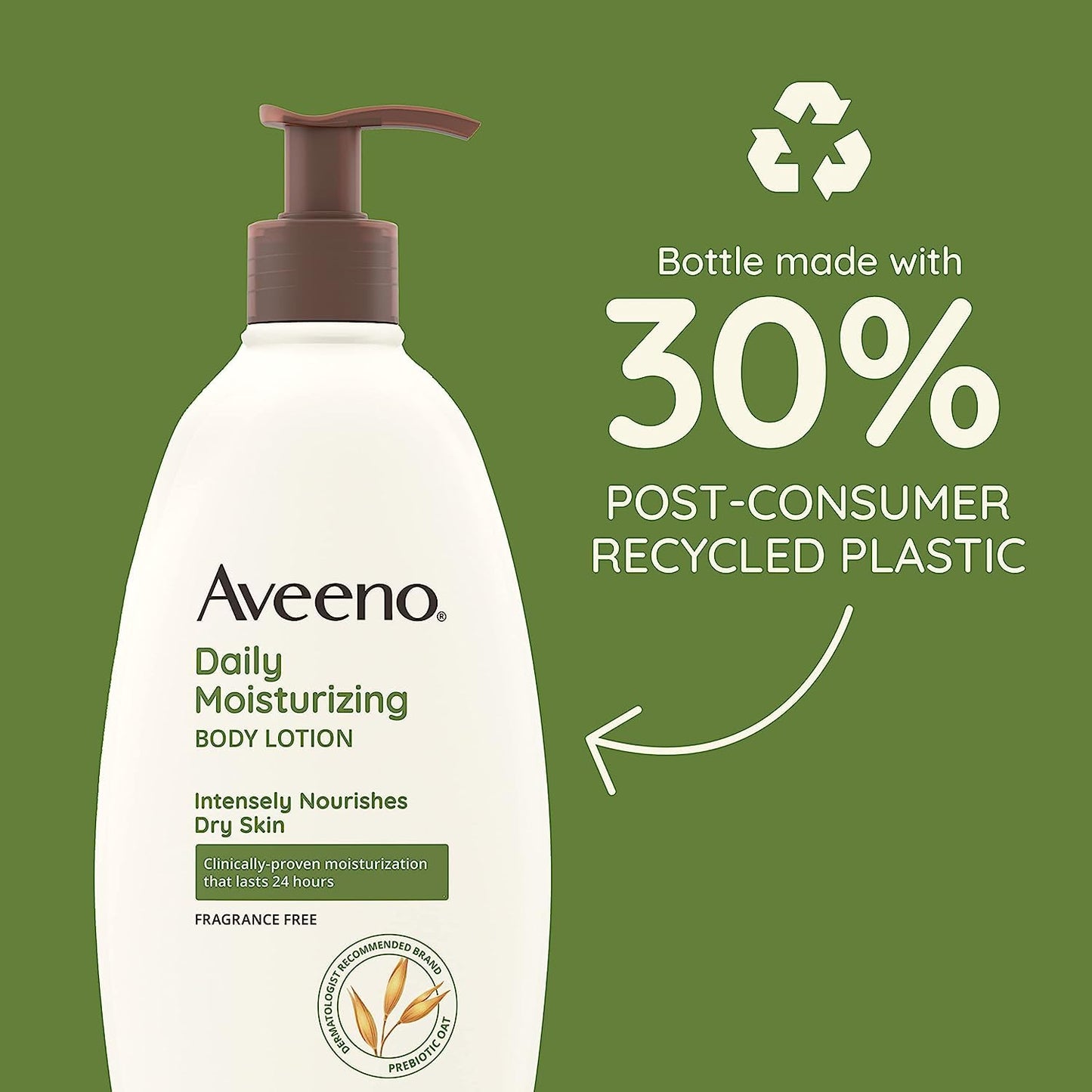 Aveeno Daily Moisturizing Body Lotion for Dry & Sensitive Skin with Prebiotic Oat, Fragrance & Paraben Free, Non-Greasy, Non-Comedogenic, 48-Hour Moisturizer 18 Fl Oz