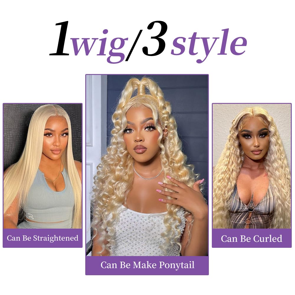 SEMANK 613 13x6 Lace Front Wig Human Hair 26 Inch Blonde Wig Human Hair 200% Density Body Wave Lace Front Wigs Pre Plucked 613 Lace Front Wig Blonde HD Lace Frontal Wig