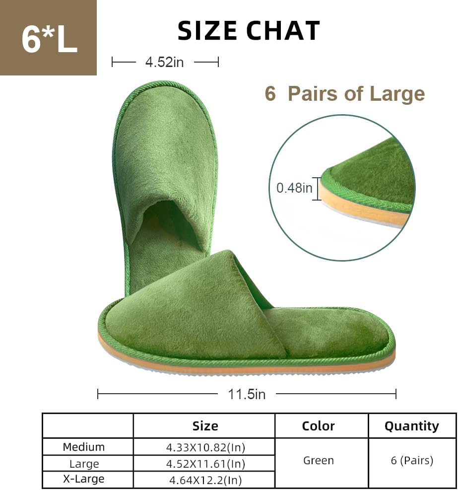Non-Slip Disposable Slippers - 2-6 Pairs, Washable Velvet Closed Toe for Guests, Hotel & Spa