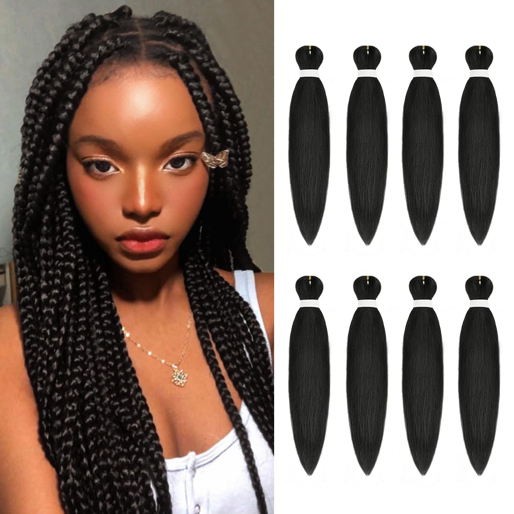 Pre Stretched Braiding Hair 16 Inch 8 Packs Synthetic Braiding Hair Extensions Hot Water Setting Braiding Hair For Black Women Yaki Crochet Twist Braids Itch Free (16 Inch 1B)