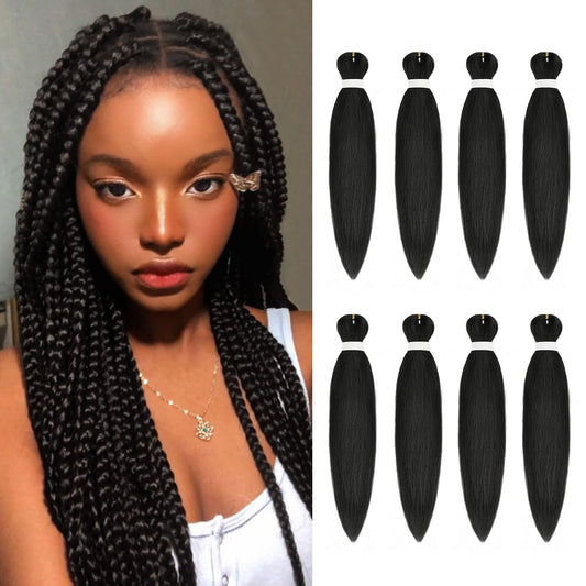 Pre Stretched Braiding Hair 16 Inch 8 Packs Synthetic Braiding Hair Extensions Hot Water Setting Braiding Hair For Black Women Yaki Crochet Twist Braids Itch Free (16 Inch 1B)