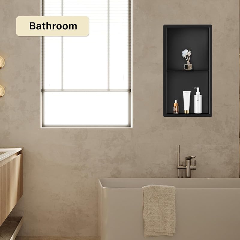 Matte Black 24X12 Stainless Steel Shower Niche - 2-Tier Wall Shelf (Matte Black 12W X 24H) - No Tile