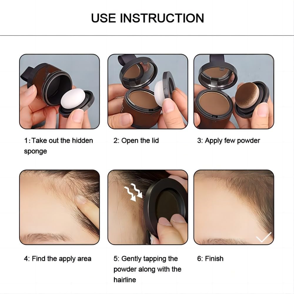 Hairline Powder Root Touch Up Hair Color, Instant Hairline Powder for Thinning Areas and Gray Hair Coverage, Natural and Non-greasy Root Cover up for Women and Men (Dark Brown, 06)
