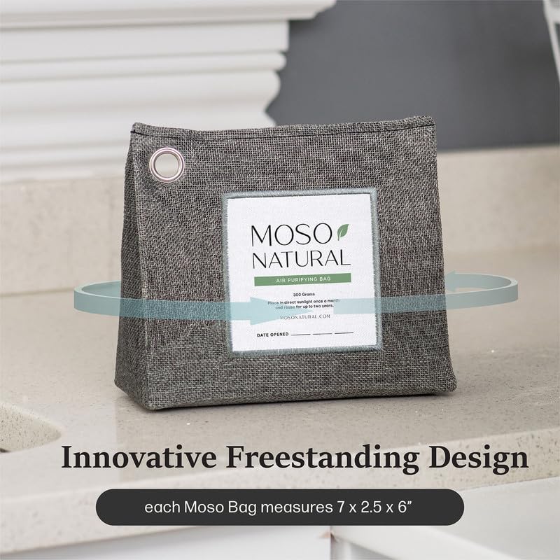 MOSO NATURAL 300g Charcoal Air Purifying Bags Pack of 5 - Odor Absorber for Closets, Bathrooms & Small Spaces