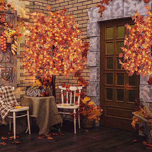 TiYiViRi 7FT 170 LED Lighted Maple Tree Fall Decor with Remote & 8 Modes - Indoor Outdoor Thanksgiving Halloween Party Autumn Tree (Variation: 7ft-170led-1pack)