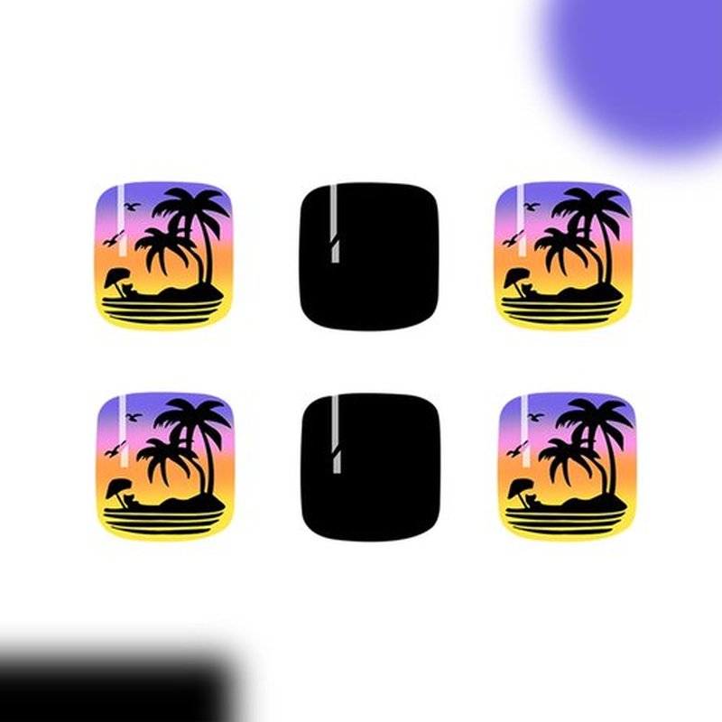 24Pcs Summer Beach Press on Toenails Short Fake Toe Nails with Coconut Tree Sunset Designs Acrylic Toe Nail Press ons Glossy Black False Toenails Reusable Glue on Toe Nails for Women