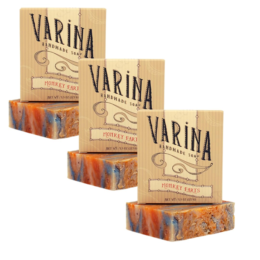 Varina Natural Monkey Farts Bar Soap - Gentle Cleansing for Sensitive Skin, Fruity - 3 Pack