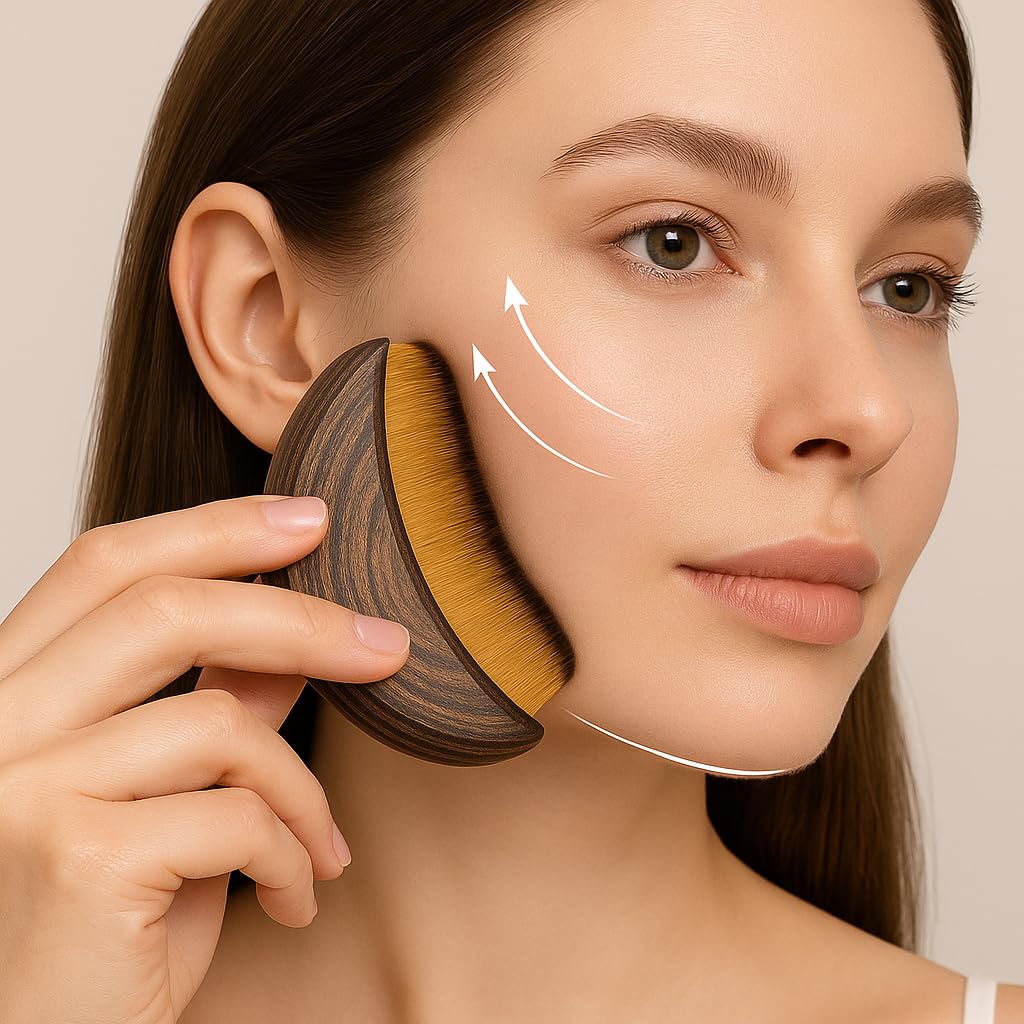 Lymphatic Contour Face Brush – Lymphatic Drainage Tool with Ergonomic Wooden Handle for Dry Brushing, Jawline Sculpting, Facial Massage, Puffiness Reduction & Fatigue Relief for Glowing Skin (1 pcs)