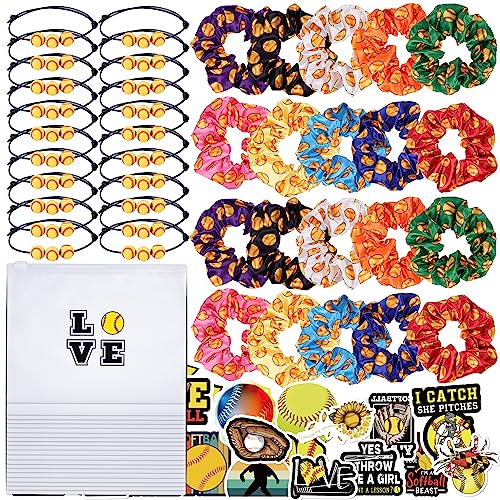 Softball Gifts Set for Girls - Hair Scrunchies, Bracelets, Makeup Bags & Stickers