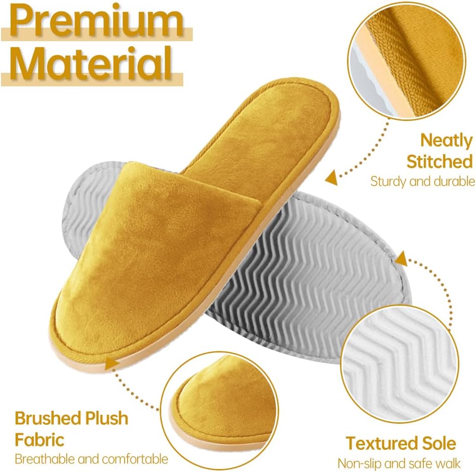 Non-Slip Disposable Slippers - 2-6 Pairs, Washable Velvet Closed Toe for Guests, Hotel & Spa