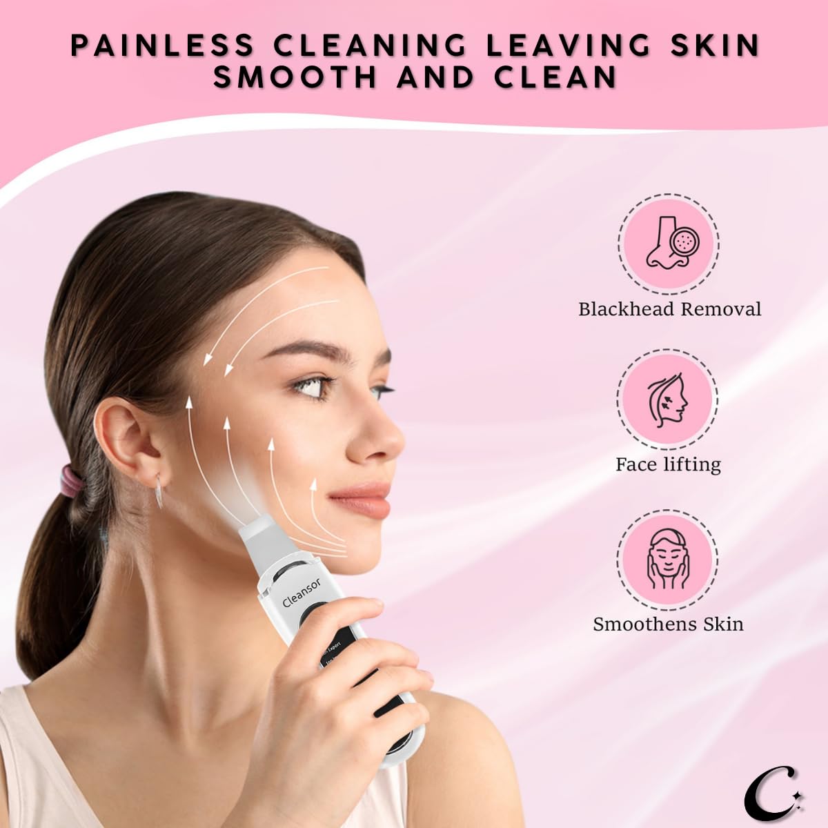 Skin Scrubber Pore Cleaner Blackhead Remover Facial Spatula with Clean, Ion and Lift Modes