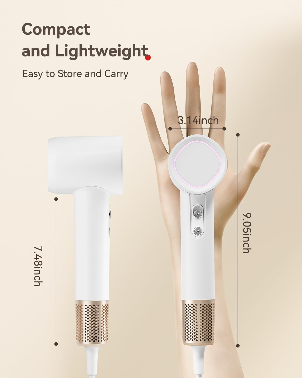 Hair Dryer Ionic, 150,000 RPM Hair Dryers for Women w/Ceramic Technology Nozzle for Fast Drying High Speed Blow Dryer 3-Speed Thermo Control Professional Low Noise Design for Home Travel Salon(White)