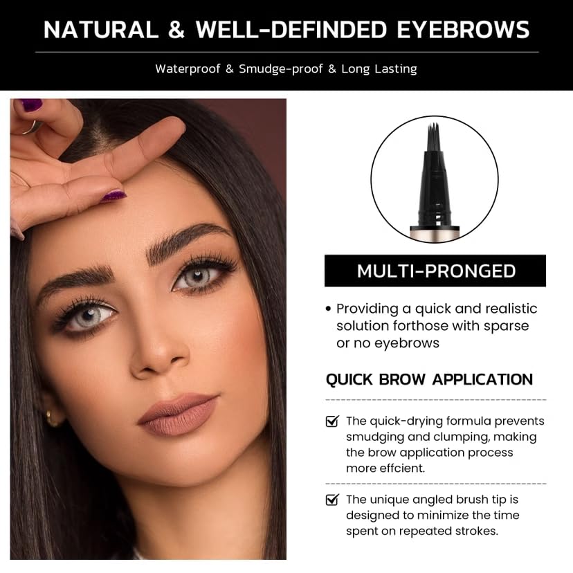 Microblading Brow-Fection Eyebrow Pen – Waterproof Smudge-Proof Liquid Eyebrow Tattoo Pen for Hair-Like Strokes, Long-Lasting Precision Eyebrow Pencil for All-Day Wear(03 Natural Black)