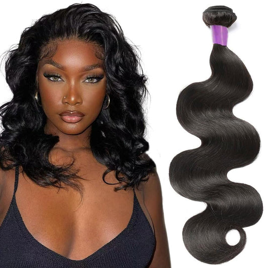 10 Inch 1 Bundle Human Hair 12A Body Wave Bundles Human Hair 100% Unprocessed Brazilian Virgin Human Hair Extensions for Women Natural Black