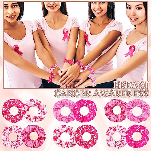 Breast Cancer Awareness Scrunchies Set - Pink Satin Hair Ties, 60pcs