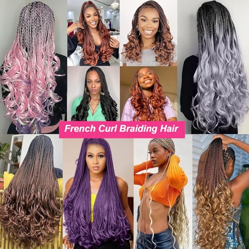 30 Inch French Curly Braiding Hair - 8 Packs Pre-Stretched Synthetic Crochet Extensions - Black/30/27# Variation
