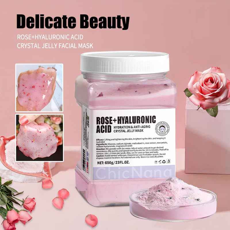 ChicNana Jelly Face Mask Peel Off Powder 650g Moisturizing and Hydrating Repair and Smooth Skin Care for Home Salon Spa (Rose Hyaluronic Acid)