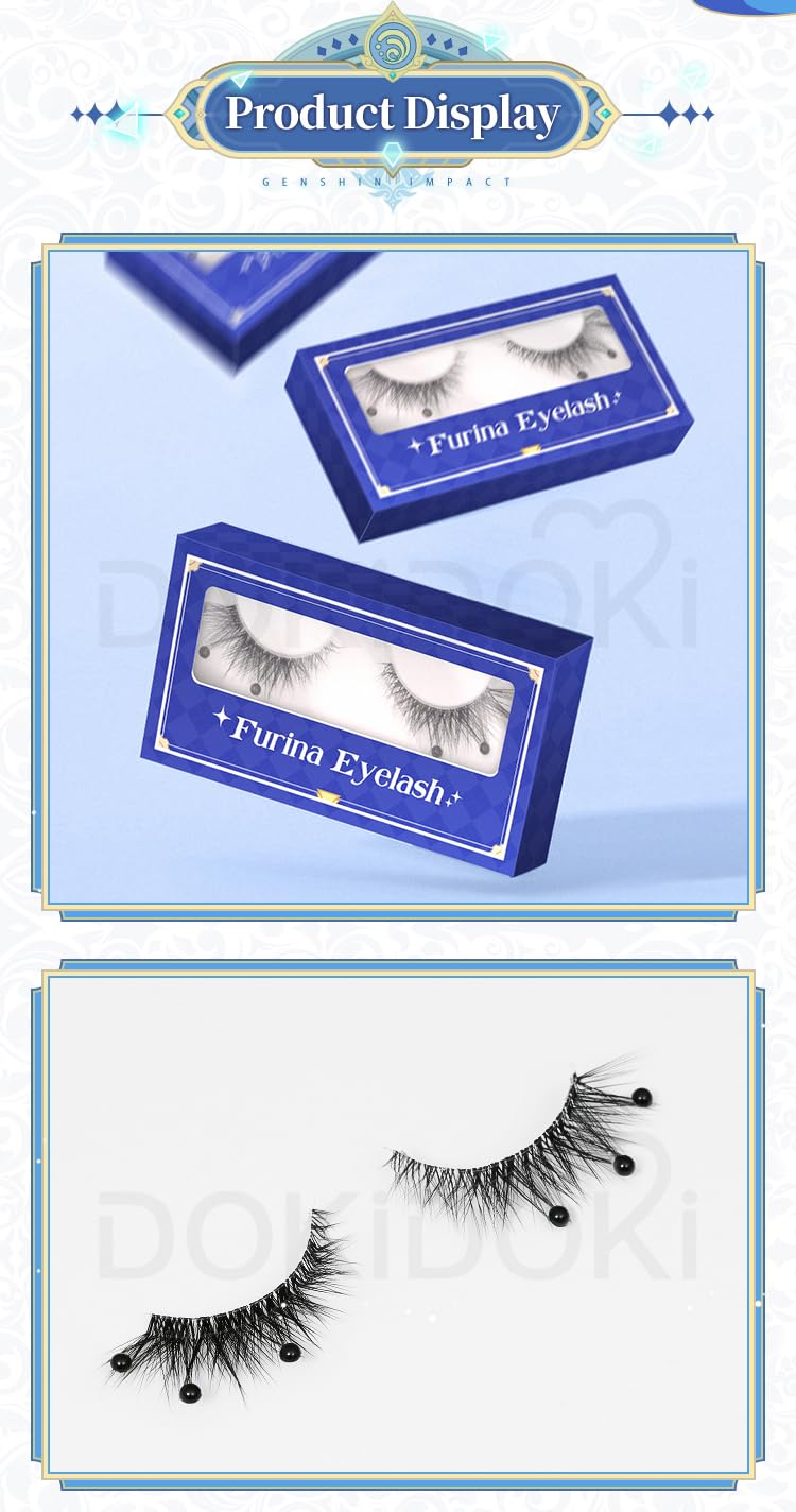 KIRA KIRA Furina Eyelashes Genshin Impact Cosplay Focalors Black False Eyelashes With Rhinestones Doki Furina Fontaine Eyelashes Cosplay Accessories Props