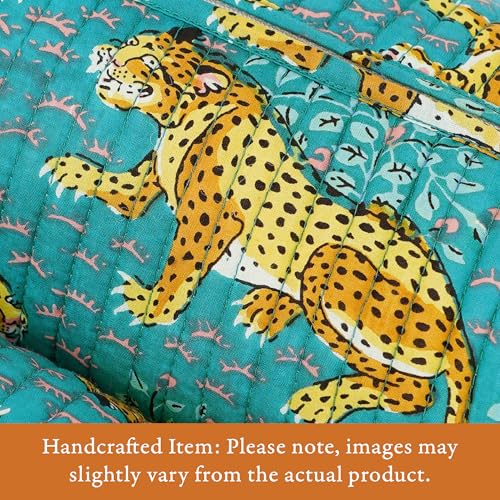 Saffron Marigold Handmade Quilted Cotton Makeup Bag Set of 3 Turquoise Cheetah Trails
