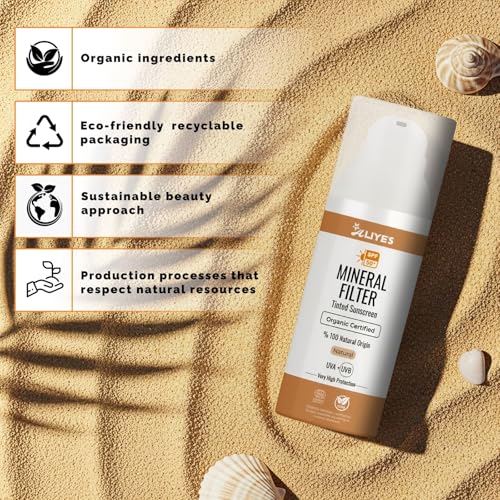 Aliye¡¯s Tinted Organic Sunscreen SPF 50+ | Ecocert Cosmos Certified | 100% Mineral & Vegan Sun Protection | Safe for Sensitive Skin | 50ml (Natural)