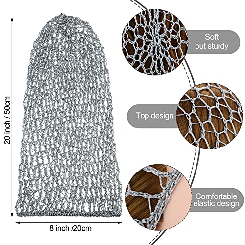 Waydress 3 Pcs Mesh Crochet Hair Nets Rayon Knit Snood Hat Cover 20 Inch Crocheted Sleeping Cap for Women Long Curly Hair
