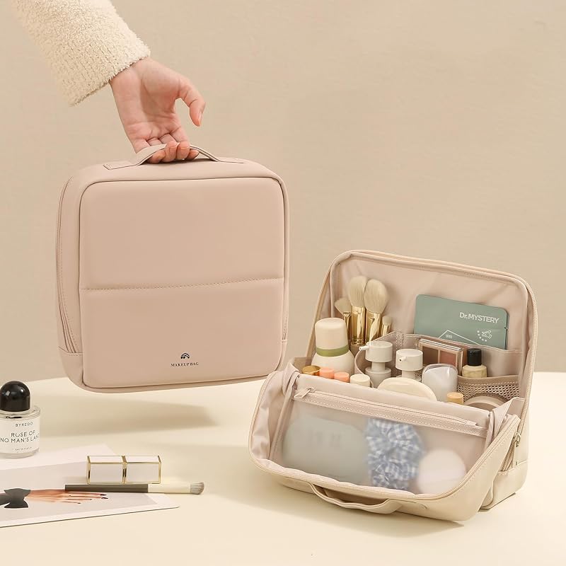 Foldable Magnetic Makeup Bag with Compartments - Large Capacity Travel Organizer (Mist y Pink) Variation of THIS listing