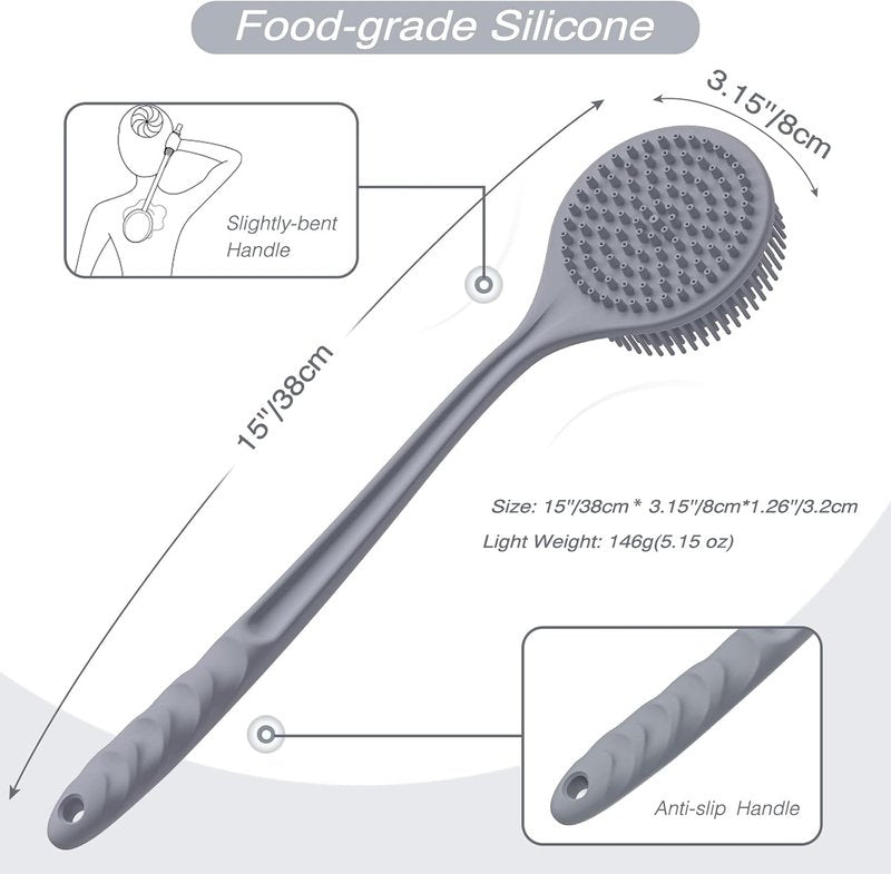 Manmihealth Silicone Back Scrubber (Thick Bristles) & Bath Glove & Face Brush Set(3PCS), Super-Exfoliating & Lathering Body Scrubber, Shower Brush, Face Scrubber Combination, with a Free Hook.(Black)