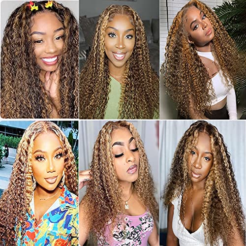 Aonbamds P4/27 Highlight Brown Water Wave Human Hair Extensions 14-18 Inch 3 Bundles
