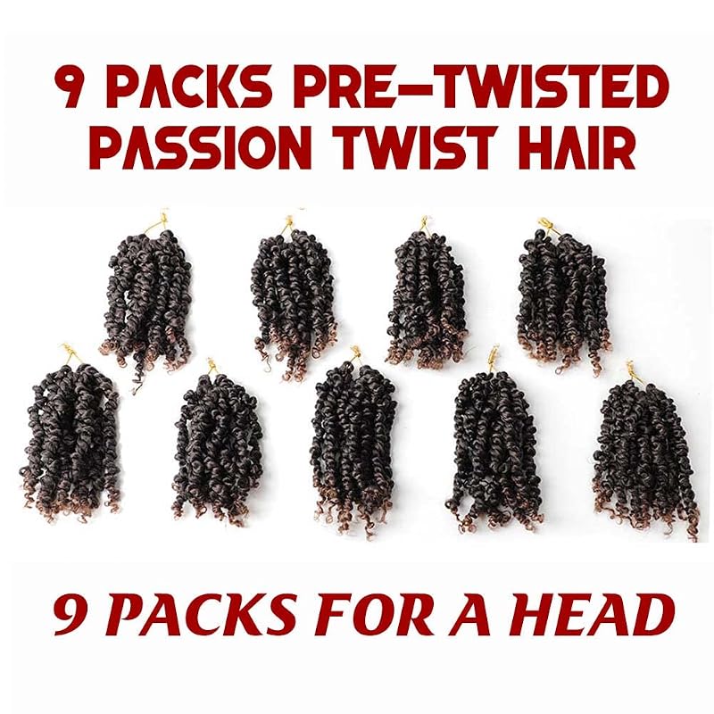 Passion Twist Crochet Hair 6 Inch – 9 Packs, Pre-Looped Short Crochet Braids, T30