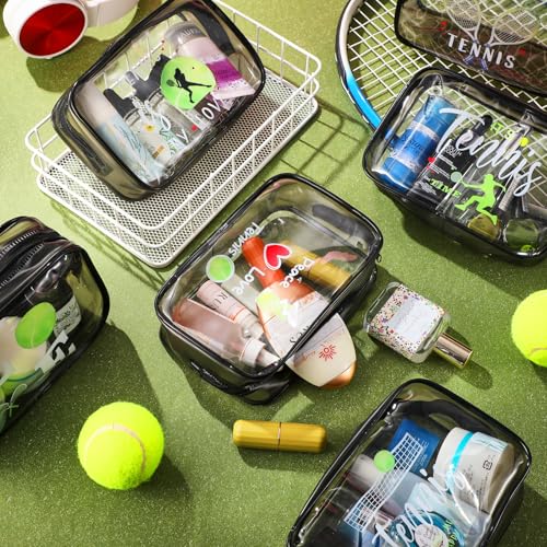 Kacctyen 12 Pcs Tennis Gifts Cosmetic Makeup Bag 7 x 4.7 x 2.4 Inch Tennis Travel Bags Toiletry Pouch for Women Purse Clear PVC Cheer Case Toiletry Zipper Pouch Bulk Gifts Accessories for Team Party