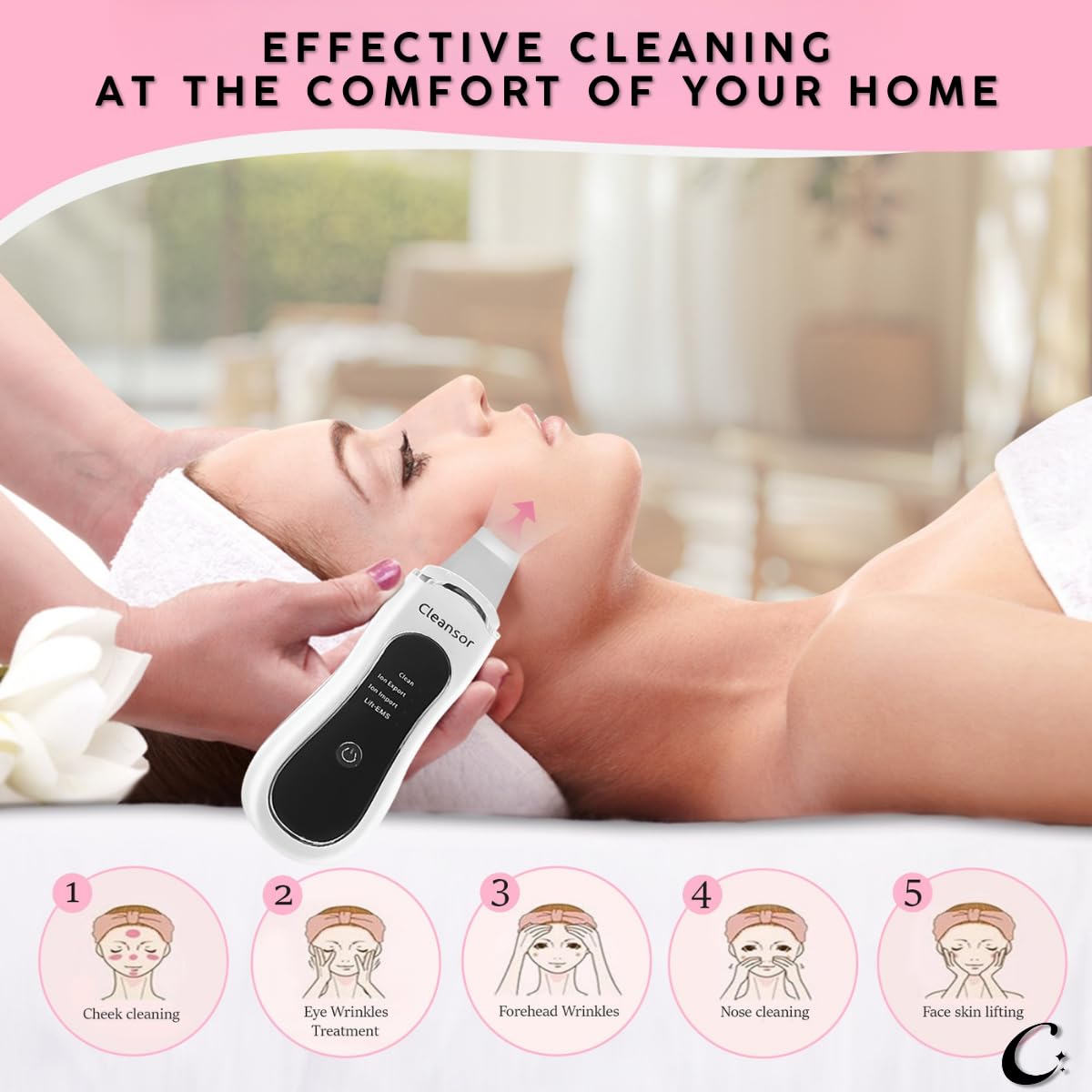 Skin Scrubber Pore Cleaner Blackhead Remover Facial Spatula with Clean, Ion and Lift Modes