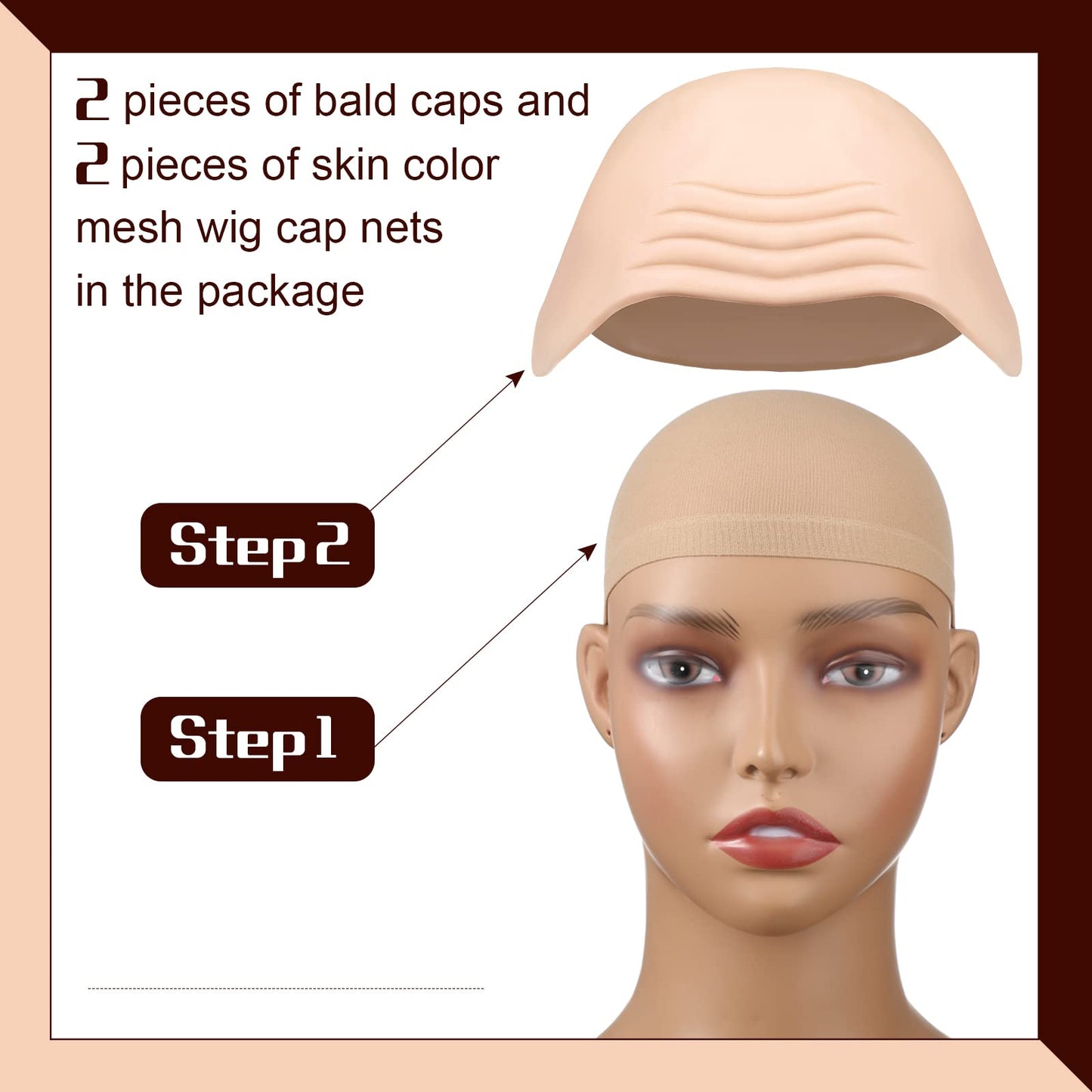 WILLBOND 4 Pcs Halloween Bald Caps Makeup Latex Bald Caps Head Wig hat Costume Accessories for Adults(Skin Color,Simple Style)