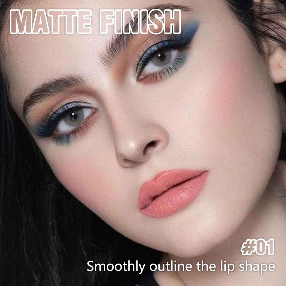 QIDSTERS Matte Lipstick Crayon Set for Women, Rose Pink 24 Hour Lipstick Lip Liner Pencil, Neutral Lip Stick Lipliner Long Lasting Waterproof Smudge Proof, Vegan & Cruelty-Free, 01