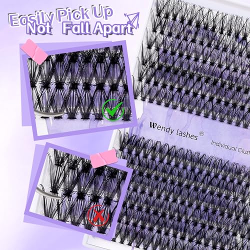 WENDY Lash Extension Kit Lash Clusters Kit D Curl Cluster Lashes 30+40D Individual Lashes with Lash Bond and Seal Lash Applicator Lash Glue Remover Brush Eyelash Clusters(30D+40D-D Kit,16-20mm)