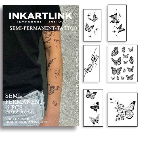 INKARTLINK Tattoo Tech, 5 Sheets Semi Permanent Tattoo, Adult Art Design Temporary Tattoos, Lasts 1-2 Weeks, Waterproof, Realistic Look, No Adhesive, No Reflection (Heavy Smoker Design)