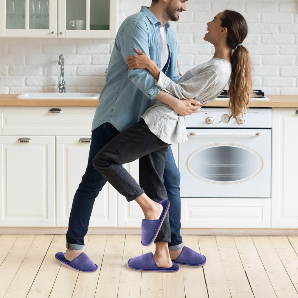 Non-Slip Disposable Slippers - 2-6 Pairs, Washable Velvet Closed Toe for Guests, Hotel & Spa