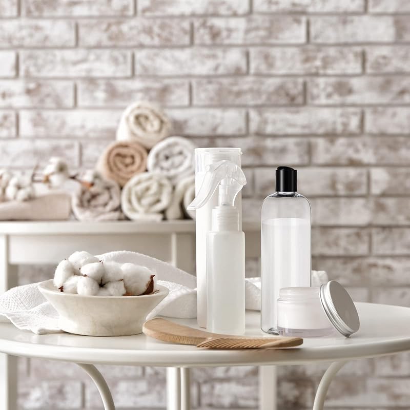 Nuenen 24-Pack 16 oz Clear Empty Lotion Bottles with Black Disc Caps - Leak-Resistant Travel Containers