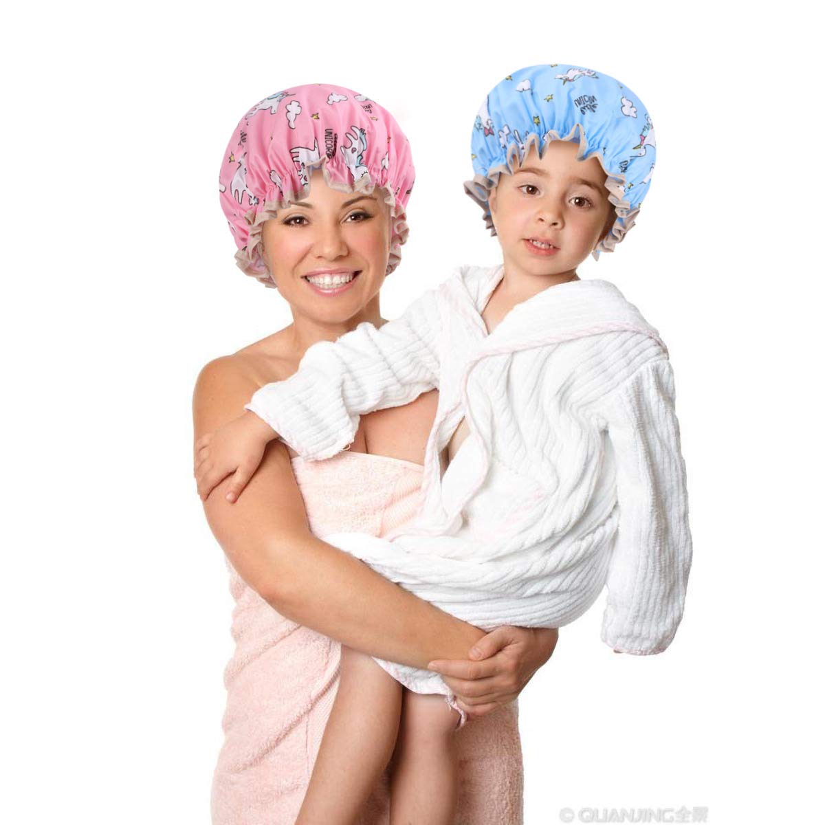 Unicorn Shower Caps for Long/Thick Hair, Cute Hair Cover for Women and Girl, Waterproof Bath Hat, Double Layer Bonnet